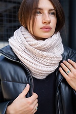 Теплый зимний шарф хомут крупной вязки бежевого цвета Without 8048335 фото №2