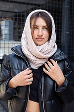 Теплый зимний шарф хомут крупной вязки бежевого цвета Without 8048335 фото №5