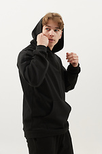 Black cotton hooded hoodie with large front pocket GEN 8000337 photo №2