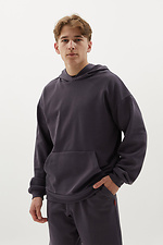 Хлопковый худи серого цвета с капюшоном и большим карманом спереди GEN 8000338 фото №1