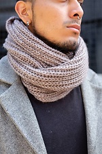 Теплый зимний шарф хомут крупной вязки коричневого цвета Without 8048338 фото №3