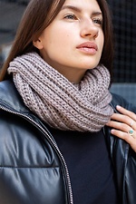 Теплый зимний шарф хомут крупной вязки коричневого цвета Without 8048339 фото №2