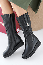 Damen-Winterstiefel aus Leder in Schwarz 2505341 Foto №2
