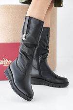 Damen-Winterstiefel aus Leder in Schwarz  2505341 Foto №4