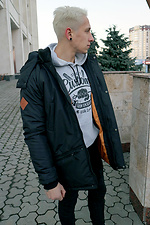 Warmer schwarzer Parka mit langem Schnitt für den Winter mit Kapuze und Strickbündchen Custom Wear 8025342 Foto №7