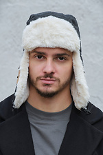 Men's black fur hat with ears Without 8049348 photo №1