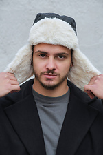 Men's black fur hat with ears Without 8049348 photo №2