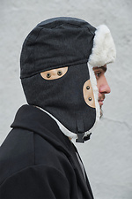 Men's black fur hat with ears Without 8049348 photo №4