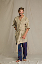 Домашний льняной халат кимоно на запах летний короткий Key 2026351 фото №2