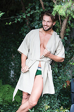 Домашний льняной халат кимоно на запах летний короткий Key 2026351 фото №3