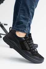 Мужские кожаные кроссовки на шнурках в черном цвете 8019351 фото №1