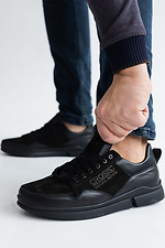 Мужские кожаные кроссовки на шнурках в черном цвете 8019351 фото №3