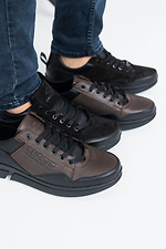 Мужские кожаные кроссовки на шнурках в черном цвете 8019351 фото №4