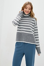 Полушерстяной вязаный свитер в узор полоска с высоким воротником  4038353 фото №1