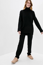 Women's black knitted suit: turtleneck sweater, wide leg pants  4038361 photo №1