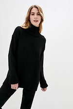 Schwarzer Strickanzug für Damen: Rollkragenpullover, Hose mit weitem Bein Sewel 4038361 Foto №2