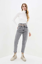 Graue Skinny Jeans mit hohem Bund  4009365 Foto №3