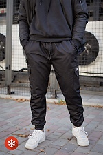 Теплые спортивные штаны карго на флисе в черном цвете Without 8048365 фото №2