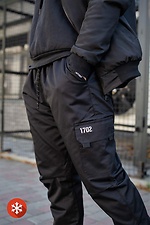 Теплые спортивные штаны карго на флисе в черном цвете Without 8048365 фото №5