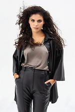 Shirt with buttons made of eco-leather in black Garne 3041366 photo №2