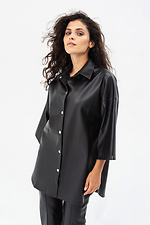 Shirt with buttons made of eco-leather in black Garne 3041366 photo №6