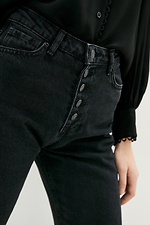 Широкие черные джинсы клеш с высокой талией на пуговицах 4009366 фото №4