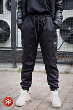 Теплые спортивные штаны карго на флисе в черном цвете Without 8048366 фото №2