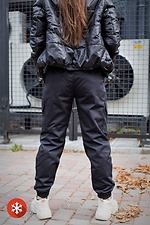 Теплые спортивные штаны карго на флисе в черном цвете Without 8048366 фото №4