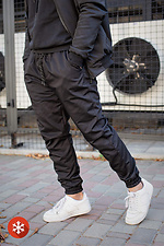 Warm sweatpants joggers with fleece in black Without 8048367 photo №1
