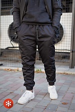 Теплые спортивные штаны джоггеры на флисе в черном цвете Without 8048367 фото №2