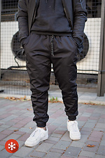 Warm sweatpants joggers with fleece in black Without 8048367 photo №2