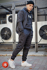 Warm sweatpants joggers with fleece in black Without 8048367 photo №4