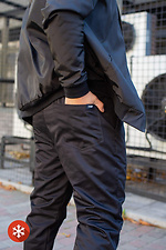 Warm sweatpants joggers with fleece in black Without 8048367 photo №5