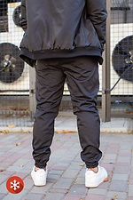 Warm sweatpants joggers with fleece in black Without 8048367 photo №6