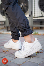 Warm sweatpants joggers with fleece in black Without 8048367 photo №7
