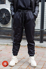 Warm sweatpants joggers with fleece in black Without 8048368 photo №4