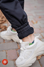 Warm sweatpants joggers with fleece in black Without 8048368 photo №6
