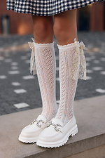 Milky openwork knee-highs with a lace bow with gold thread M-SOCKS 2040372 photo №2