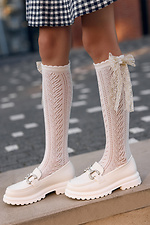 Milky openwork knee-highs with a lace bow with gold thread M-SOCKS 2040372 photo №5