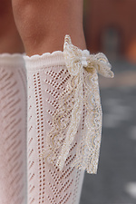 Milky openwork knee-highs with a lace bow with gold thread M-SOCKS 2040372 photo №7