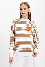 Knitted jumper with a stripe pattern and a decorative heart on the chest  4038372 photo №1