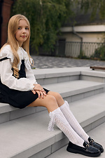 White lace knee-highs with a lace bow with silver thread M-SOCKS 2040373 photo №4