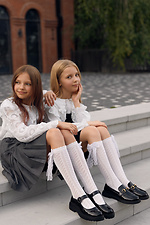 White lace knee-highs with a lace bow with silver thread M-SOCKS 2040373 photo №5