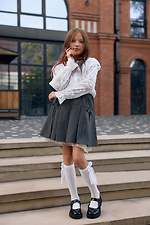 White lace knee-highs with a lace bow with silver thread M-SOCKS 2040373 photo №7