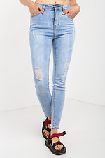 Голубые стрейчевые джинсы с царапками  4014373 фото №1