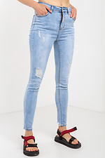 Голубые стрейчевые джинсы с царапками  4014373 фото №2