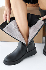 Damen-Winterstiefel aus schwarzem Leder  2505375 Foto №7
