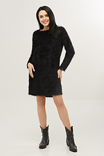Knee-length shaggy sweater dress in black "grass" jersey Garne 3039376 photo №1