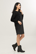 Knee-length shaggy sweater dress in black "grass" jersey Garne 3039376 photo №2