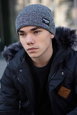 Теплая вязаная шапка серого цвета с отворотом Custom Wear 8025376 фото №4